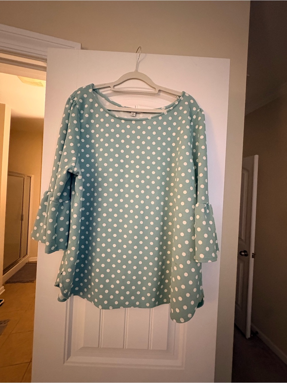 Green Envelope Mint Polka Dot Bell-Sleeve Tunic Top